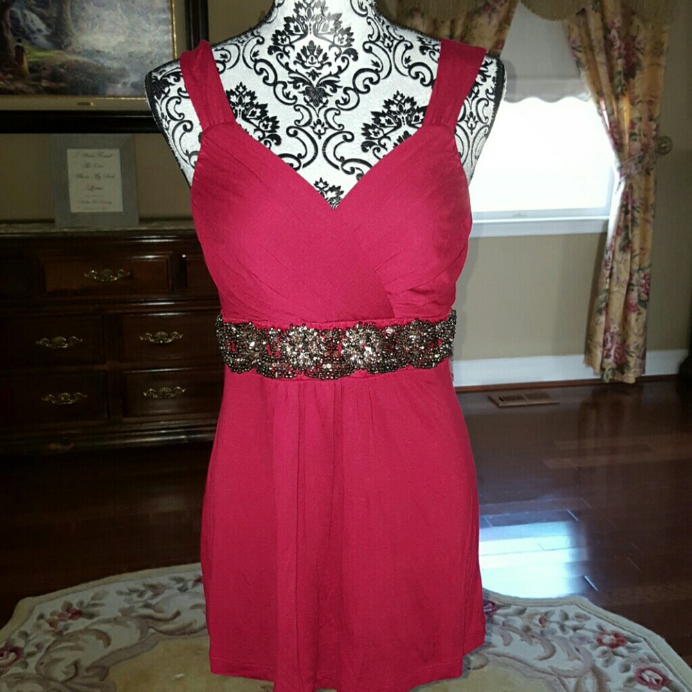 NWT Red Top with Beaded Embellishments